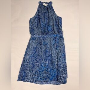 NWT Banana Republic Blue Damask Sleeveless Halter Neck Dress Women’s 12